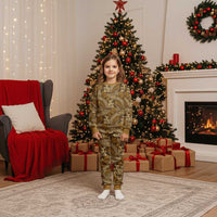 Brown Gold Monstera Christmas Pajama Set Polynesian Tribal Pattern - Polynesian Pride