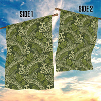 Olive Green Monstera Garden Flag Polynesian Tribal Pattern - Polynesian Pride