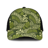 Olive Green Monstera Mesh Trucker Cap Polynesian Tribal Pattern - Polynesian Pride