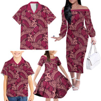 Sweet Pink Monstera Family Matching Off The Shoulder Long Sleeve Dress and Hawaiian Shirt Polynesian Tribal Pattern LT01 - Polynesian Pride