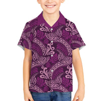 Royal Purple Monstera Family Matching Off The Shoulder Long Sleeve Dress and Hawaiian Shirt Polynesian Tribal Pattern LT01 Son's Shirt Purple - Polynesian Pride
