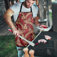Luxury Red Monstera Apron Polynesian Tribal Pattern - Polynesian Pride