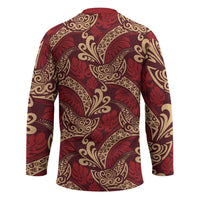 Luxury Red Monstera Hockey Jersey Polynesian Tribal Pattern - Polynesian Pride