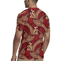Luxury Red Monstera Rugby Jersey Polynesian Tribal Pattern - Polynesian Pride