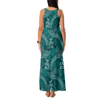 Teal Monstera Family Matching Tank Maxi Dress and Hawaiian Shirt Polynesian Tribal Pattern - Polynesian Pride