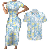 Anthurium Plumeria Lei Pastel Couples Matching Short Sleeve Bodycon Dress and Hawaiian Shirt Blue Hawaiian Splendid Palaka LT01 Blue - Polynesian Pride