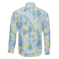 Anthurium Plumeria Lei Pastel Family Matching Off The Shoulder Long Sleeve Dress and Hawaiian Shirt Blue Hawaiian Splendid Palaka LT01 - Polynesian Pride
