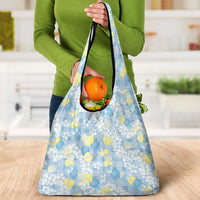 Anthurium Plumeria Lei Pastel Grocery Bag Blue Hawaiian Splendid Palaka