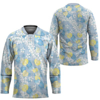 Anthurium Plumeria Lei Pastel Hockey Jersey Blue Hawaiian Splendid Palaka