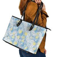 Anthurium Plumeria Lei Pastel Leather Tote Bag Blue Hawaiian Splendid Palaka