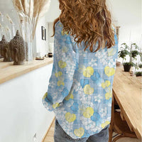 Anthurium Plumeria Lei Pastel Women Casual Shirt Blue Hawaiian Splendid Palaka