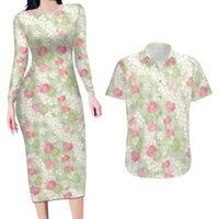 Anthurium Plumeria Lei Pastel Couples Matching Long Sleeve Bodycon Dress and Hawaiian Shirt Green Hawaiian Splendid Palaka LT01 Green - Polynesian Pride