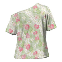Anthurium Plumeria Lei Pastel Cross Shoulder Shirt Green Hawaiian Splendid Palaka