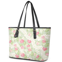 Anthurium Plumeria Lei Pastel Leather Tote Bag Green Hawaiian Splendid Palaka