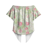 Anthurium Plumeria Lei Pastel Off Shoulder Wrap Waist Top Green Hawaiian Splendid Palaka LT01 - Polynesian Pride