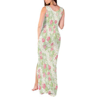 Anthurium Plumeria Lei Pastel Tank Maxi Dress Green Hawaiian Splendid Palaka