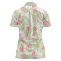 Anthurium Plumeria Lei Pastel Women Polo Shirt Green Hawaiian Splendid Palaka