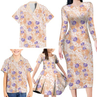 Anthurium Plumeria Lei Pastel Family Matching Long Sleeve Bodycon Dress and Hawaiian Shirt Orange Hawaiian Splendid Palaka LT01 - Polynesian Pride