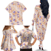 Anthurium Plumeria Lei Pastel Family Matching Off The Shoulder Long Sleeve Dress and Hawaiian Shirt Orange Hawaiian Splendid Palaka LT01 - Polynesian Pride