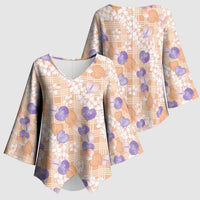 Anthurium Plumeria Lei Pastel Kimono Sleeve Blouse Orange Hawaiian Splendid Palaka