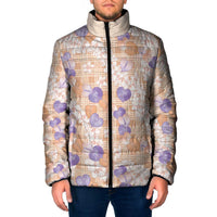 Anthurium Plumeria Lei Pastel Padded Jacket Orange Hawaiian Splendid Palaka