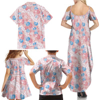 Anthurium Plumeria Lei Pastel Family Matching Summer Maxi Dress and Hawaiian Shirt Pink Hawaiian Splendid Palaka LT01 - Polynesian Pride
