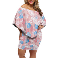 Anthurium Plumeria Lei Pastel Off Shoulder Short Dress Pink Hawaiian Splendid Palaka