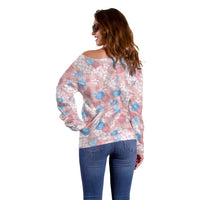 Anthurium Plumeria Lei Pastel Off Shoulder Sweater Pink Hawaiian Splendid Palaka