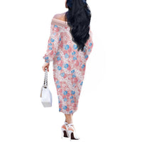 Anthurium Plumeria Lei Pastel Off The Shoulder Long Sleeve Dress Pink Hawaiian Splendid Palaka