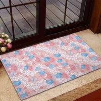 Anthurium Plumeria Lei Pastel Rubber Doormat Pink Hawaiian Splendid Palaka