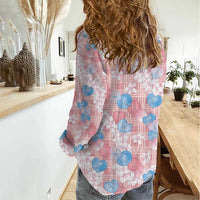Anthurium Plumeria Lei Pastel Women Casual Shirt Pink Hawaiian Splendid Palaka