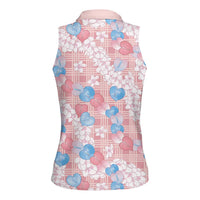 Anthurium Plumeria Lei Pastel Women Sleeveless Polo Shirt Pink Hawaiian Splendid Palaka