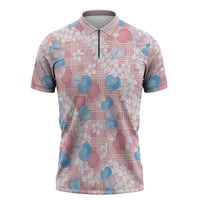 Anthurium Plumeria Lei Pastel Zipper Polo Shirt Pink Hawaiian Splendid Palaka