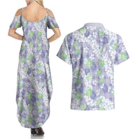 Anthurium Plumeria Lei Pastel Couples Matching Summer Maxi Dress and Hawaiian Shirt Purple Hawaiian Splendid Palaka LT01 - Polynesian Pride