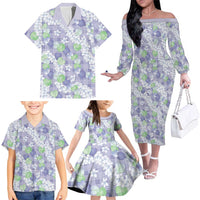 Anthurium Plumeria Lei Pastel Family Matching Off The Shoulder Long Sleeve Dress and Hawaiian Shirt Purple Hawaiian Splendid Palaka LT01 - Polynesian Pride