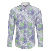 Anthurium Plumeria Lei Pastel Family Matching Off Shoulder Maxi Dress and Hawaiian Shirt Purple Hawaiian Splendid Palaka LT01 Dad's Shirt - Long Sleeve Purple - Polynesian Pride