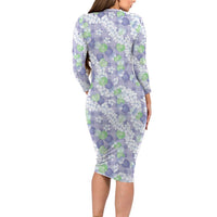 Anthurium Plumeria Lei Pastel Long Sleeve Bodycon Dress Purple Hawaiian Splendid Palaka