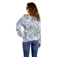 Anthurium Plumeria Lei Pastel Off Shoulder Sweater Purple Hawaiian Splendid Palaka