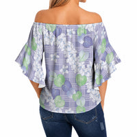 Anthurium Plumeria Lei Pastel Off Shoulder Wrap Waist Top Purple Hawaiian Splendid Palaka LT01 - Polynesian Pride