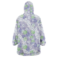Anthurium Plumeria Lei Pastel Wearable Blanket Hoodie Purple Hawaiian Splendid Palaka