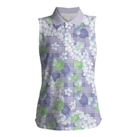 Anthurium Plumeria Lei Pastel Women Sleeveless Polo Shirt Purple Hawaiian Splendid Palaka