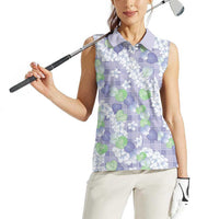 Anthurium Plumeria Lei Pastel Women Sleeveless Polo Shirt Purple Hawaiian Splendid Palaka