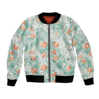 Anthurium Plumeria Lei Pastel Bomber Jacket Teal Hawaiian Splendid Palaka