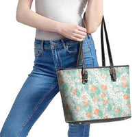 Anthurium Plumeria Lei Pastel Leather Tote Bag Teal Hawaiian Splendid Palaka