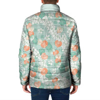 Anthurium Plumeria Lei Pastel Padded Jacket Teal Hawaiian Splendid Palaka