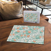 Anthurium Plumeria Lei Pastel Puzzle Teal Hawaiian Splendid Palaka