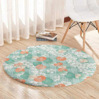 Anthurium Plumeria Lei Pastel Round Carpet Teal Hawaiian Splendid Palaka