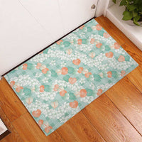 Anthurium Plumeria Lei Pastel Rubber Doormat Teal Hawaiian Splendid Palaka