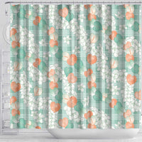 Anthurium Plumeria Lei Pastel Shower Curtain Teal Hawaiian Splendid Palaka