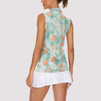 Anthurium Plumeria Lei Pastel Women Sleeveless Polo Shirt Teal Hawaiian Splendid Palaka